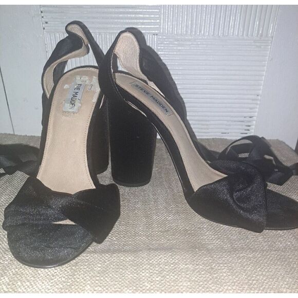 Steve Madden Heels Women Clary-V Size 10 BLACK Velvet Lace Up Black Heels - Picture 7 of 12